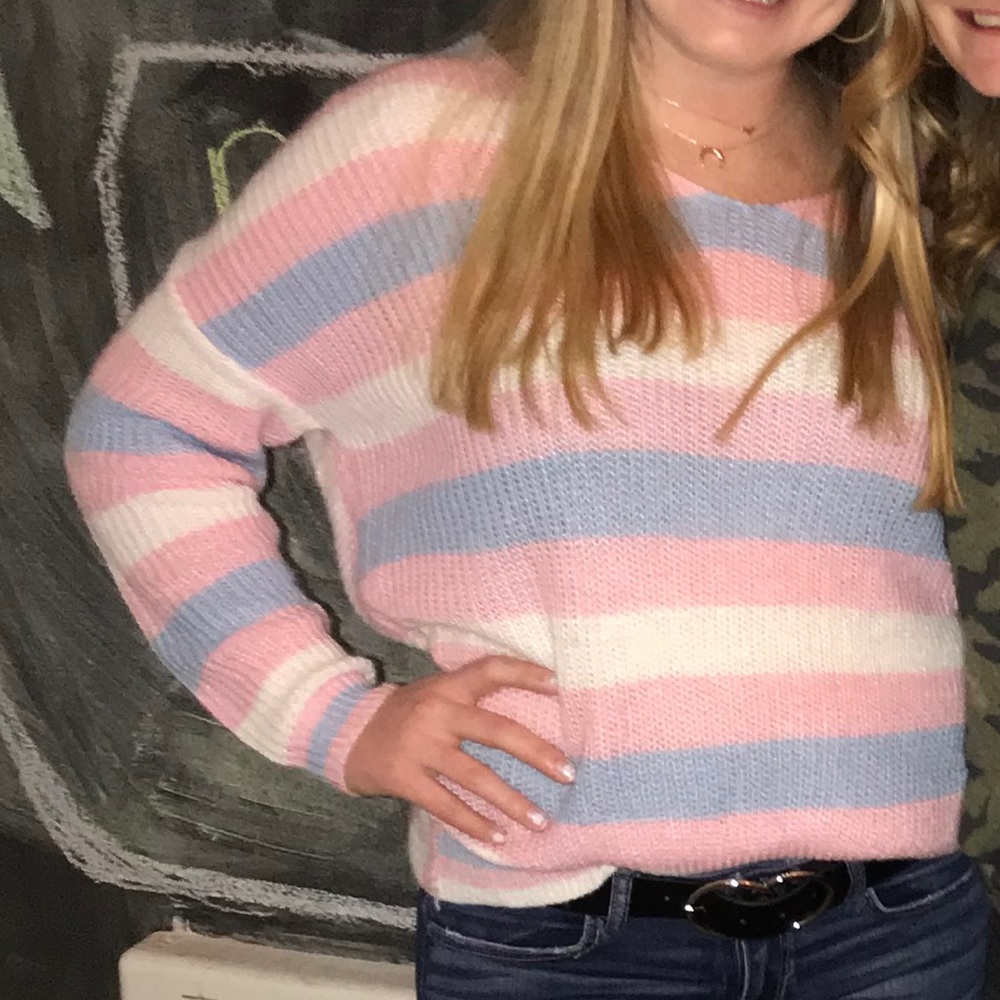 Amazing Lace Pink, Blue, And White Stripe Sweater